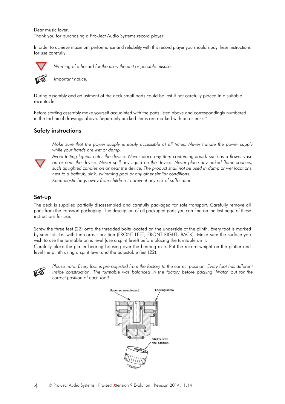 Safety instructions, Set-up | Pro-Ject Audio Systems Pro-Ject Xtension 9 Evolution User Manual | Page 4 / 9