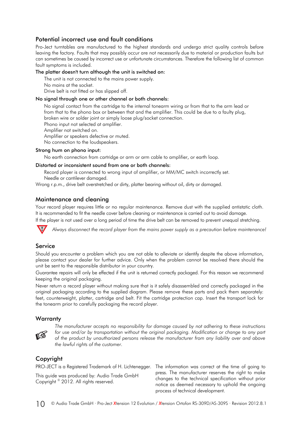 Pro-Ject Audio Systems Pro-Ject Xtension 12 Evolution User Manual | Page 10 / 10