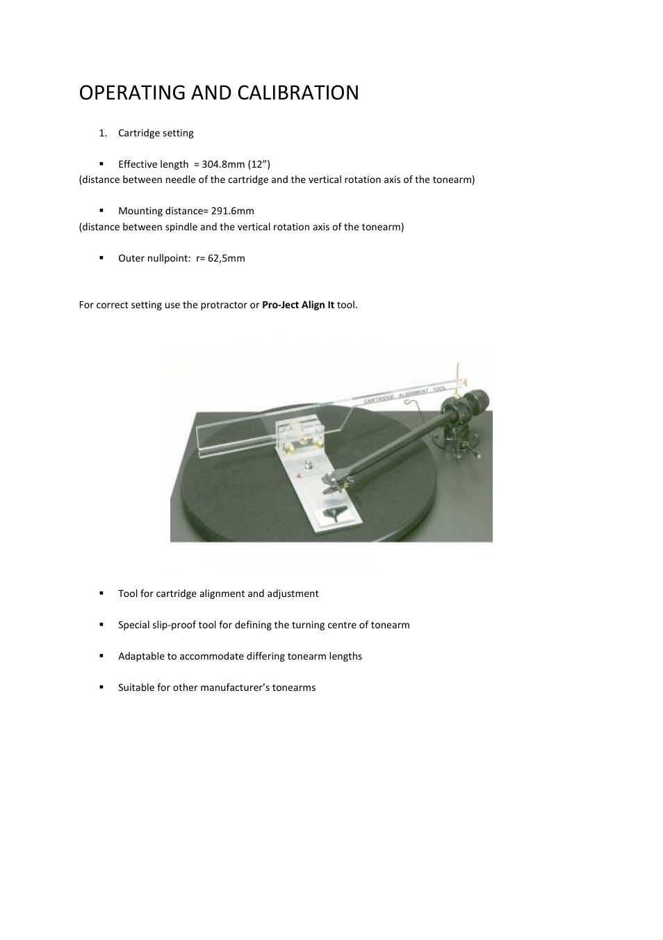 Operating and calibration | Pro-Ject Audio Systems Pro-Ject Signature 12 User Manual | Page 11 / 23