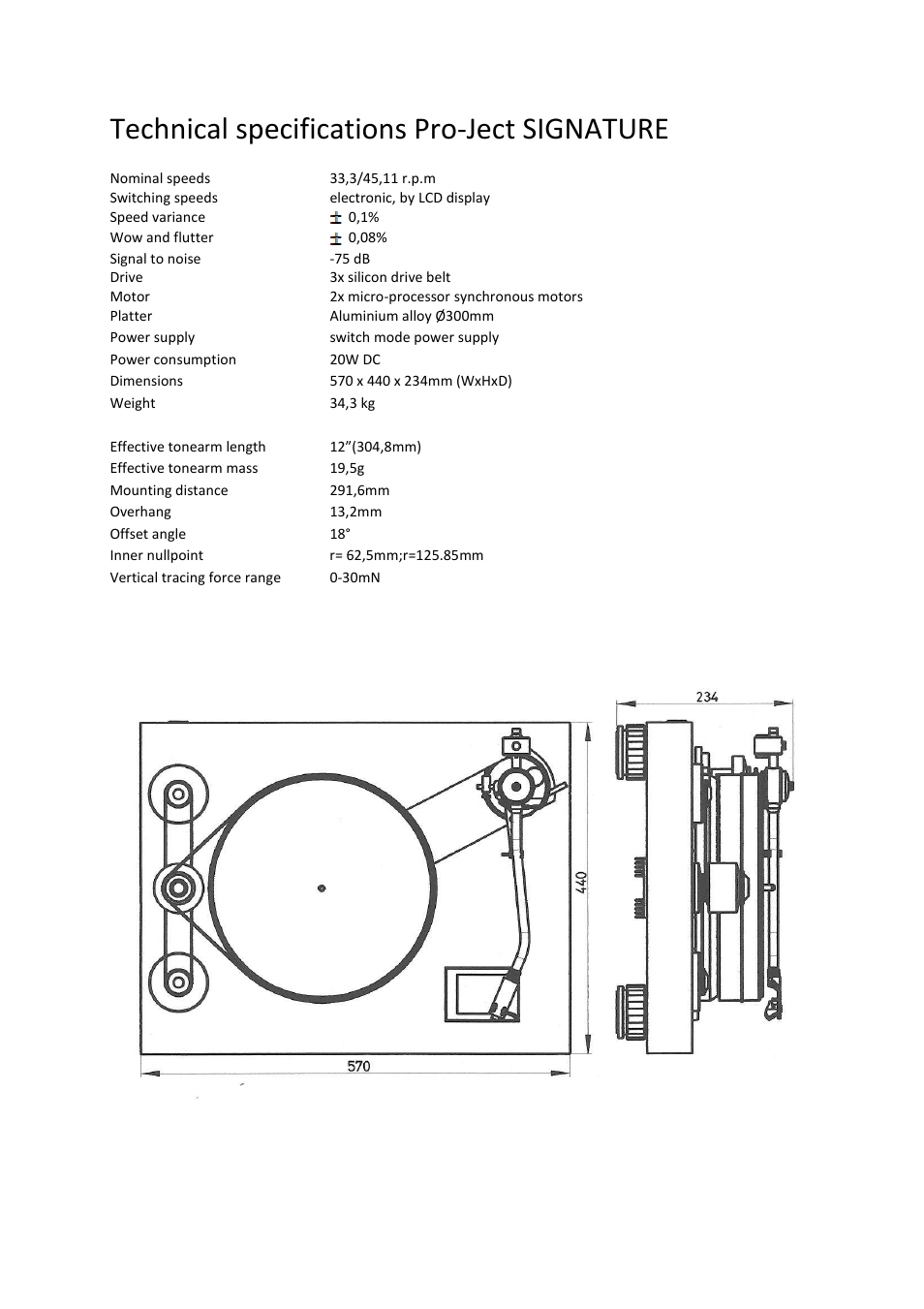 Technical specifications pro-ject signature | Pro-Ject Audio Systems Pro-Ject Signature 12 User Manual | Page 22 / 23