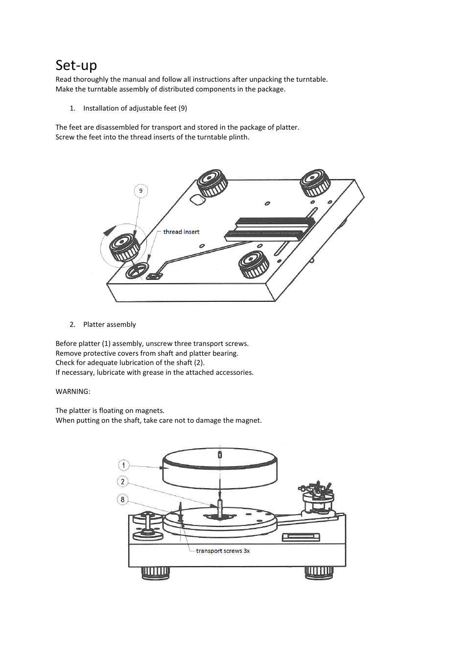 Set-up | Pro-Ject Audio Systems Pro-Ject Signature 12 User Manual | Page 3 / 23