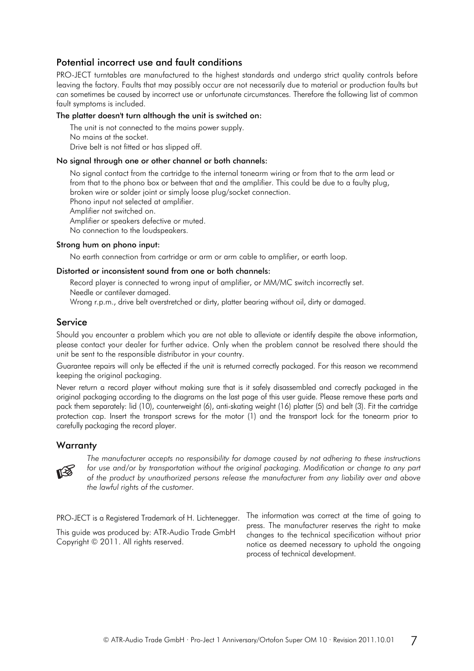 Pro-Ject Audio Systems Pro-Ject 1Anniversary User Manual | Page 7 / 8