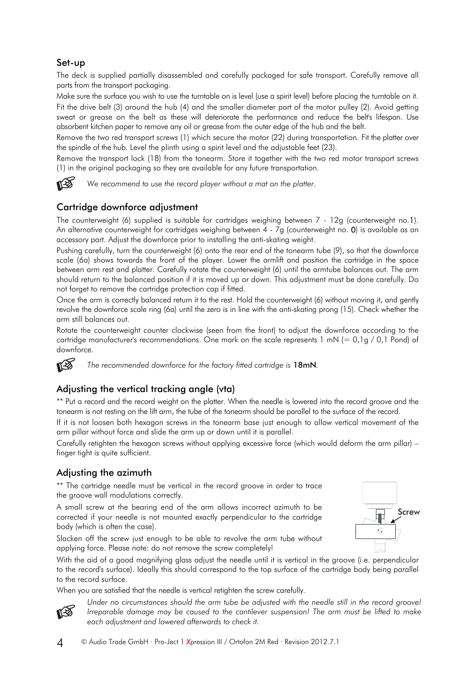 Pro-Ject Audio Systems Pro-Ject 1Xpression III User Manual | Page 4 / 8