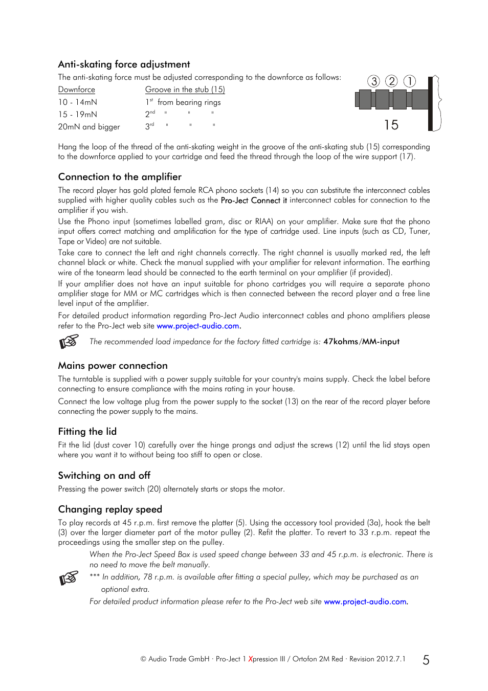 Pro-Ject Audio Systems Pro-Ject 1Xpression III User Manual | Page 5 / 8