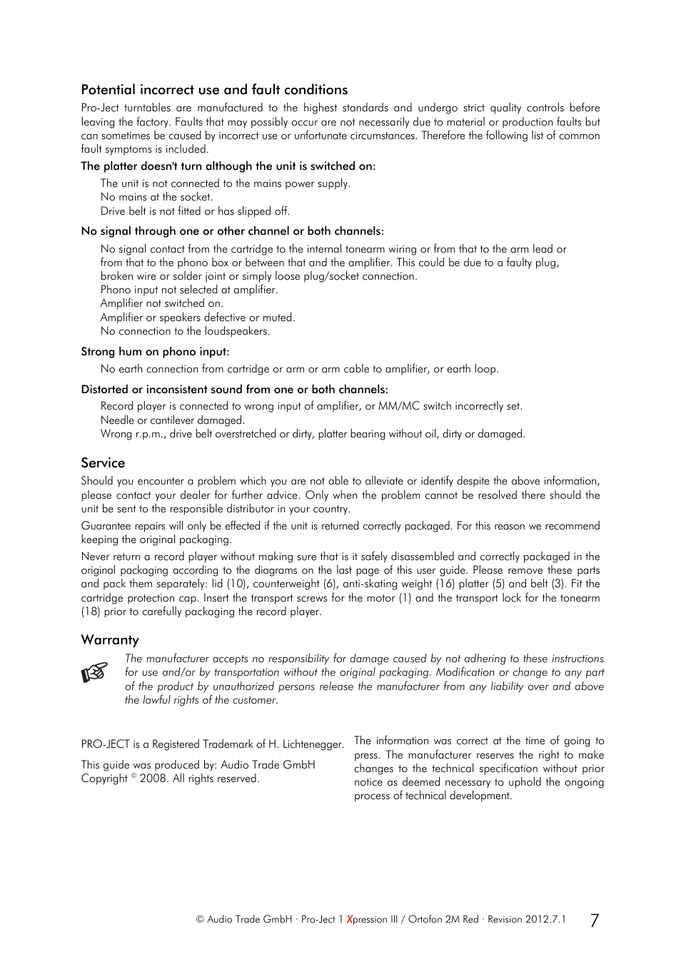 Pro-Ject Audio Systems Pro-Ject 1Xpression III User Manual | Page 7 / 8
