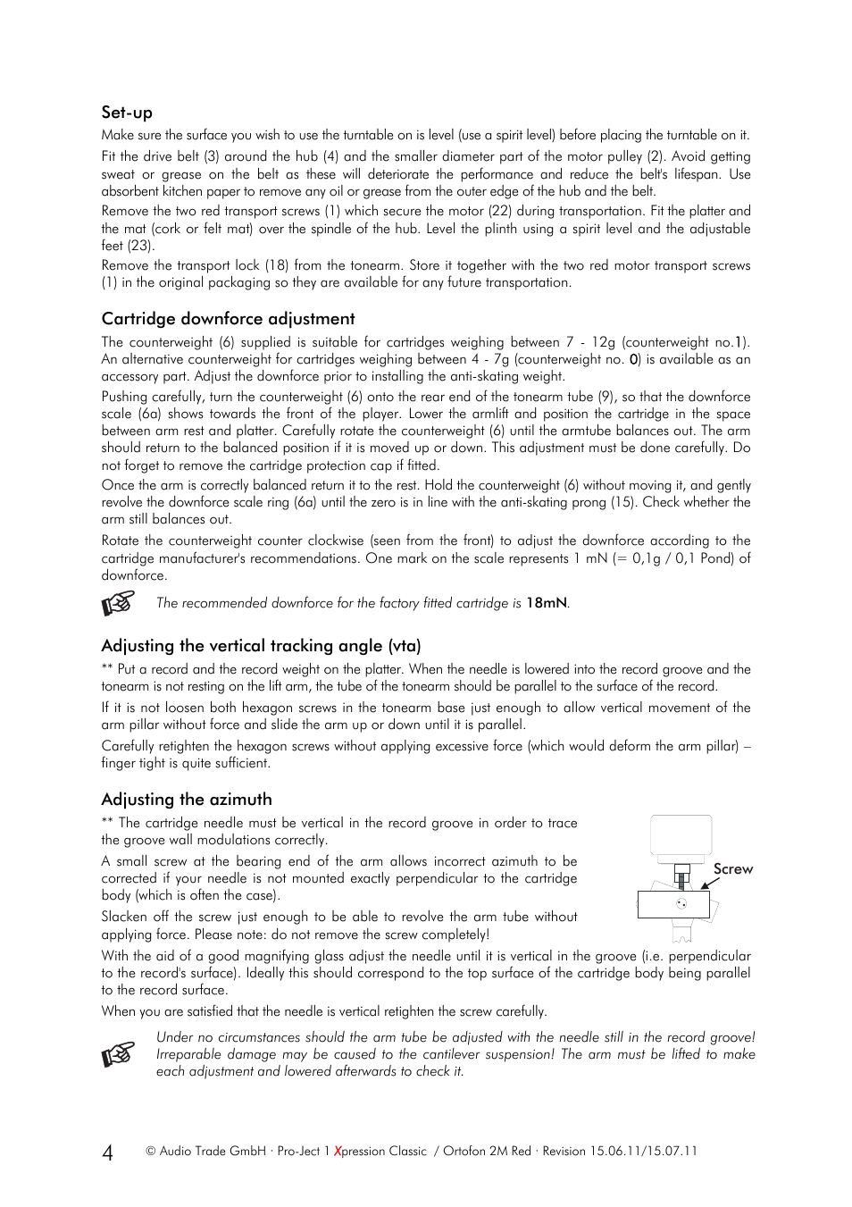 Pro-Ject Audio Systems Pro-Ject 1Xpression III Classic User Manual | Page 4 / 8