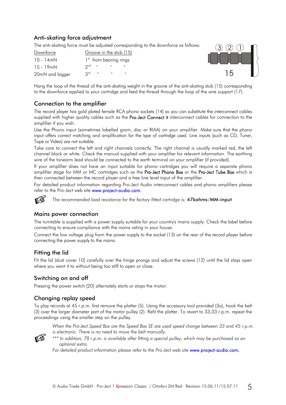 Pro-Ject Audio Systems Pro-Ject 1Xpression III Classic User Manual | Page 5 / 8