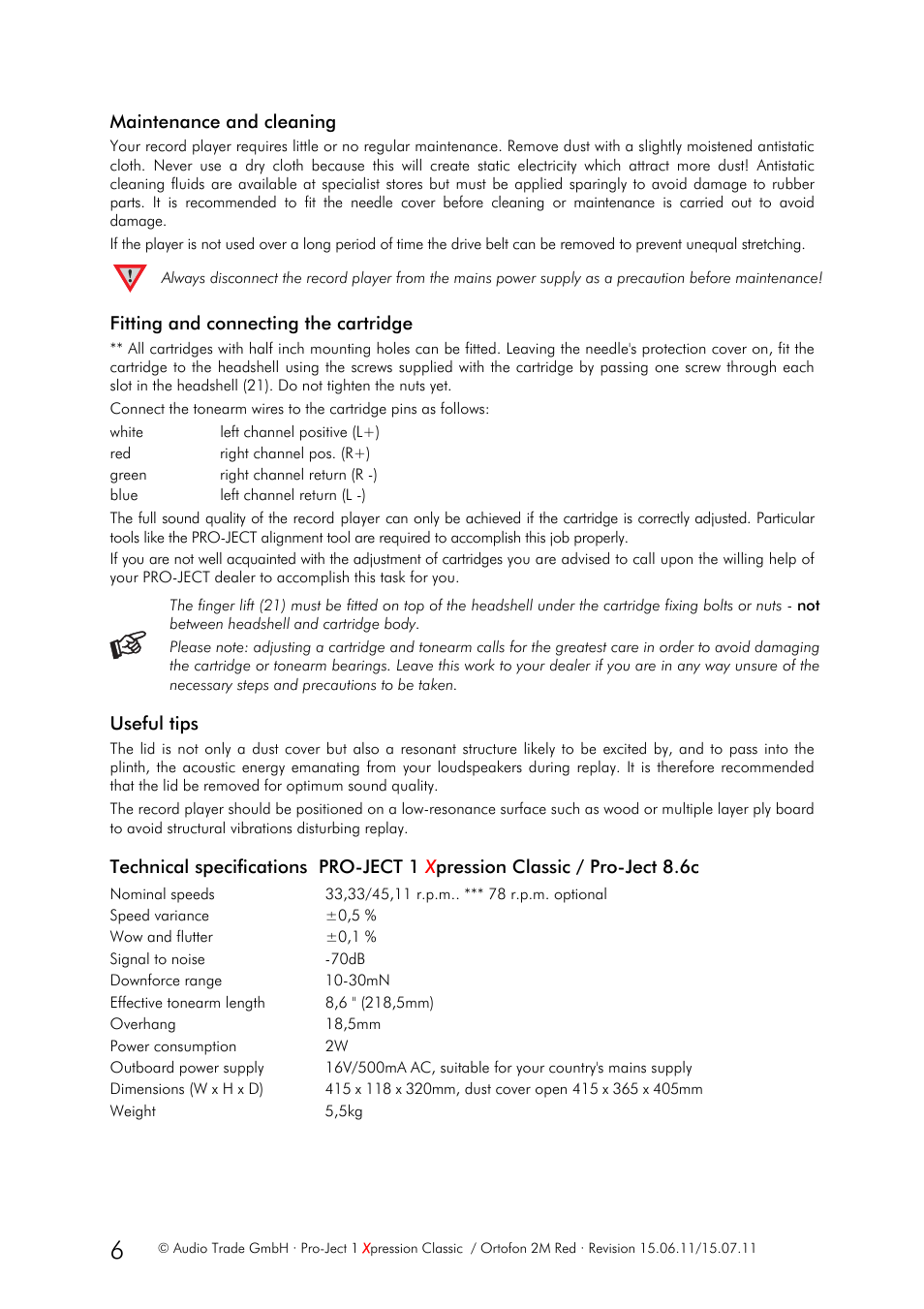 Pro-Ject Audio Systems Pro-Ject 1Xpression III Classic User Manual | Page 6 / 8