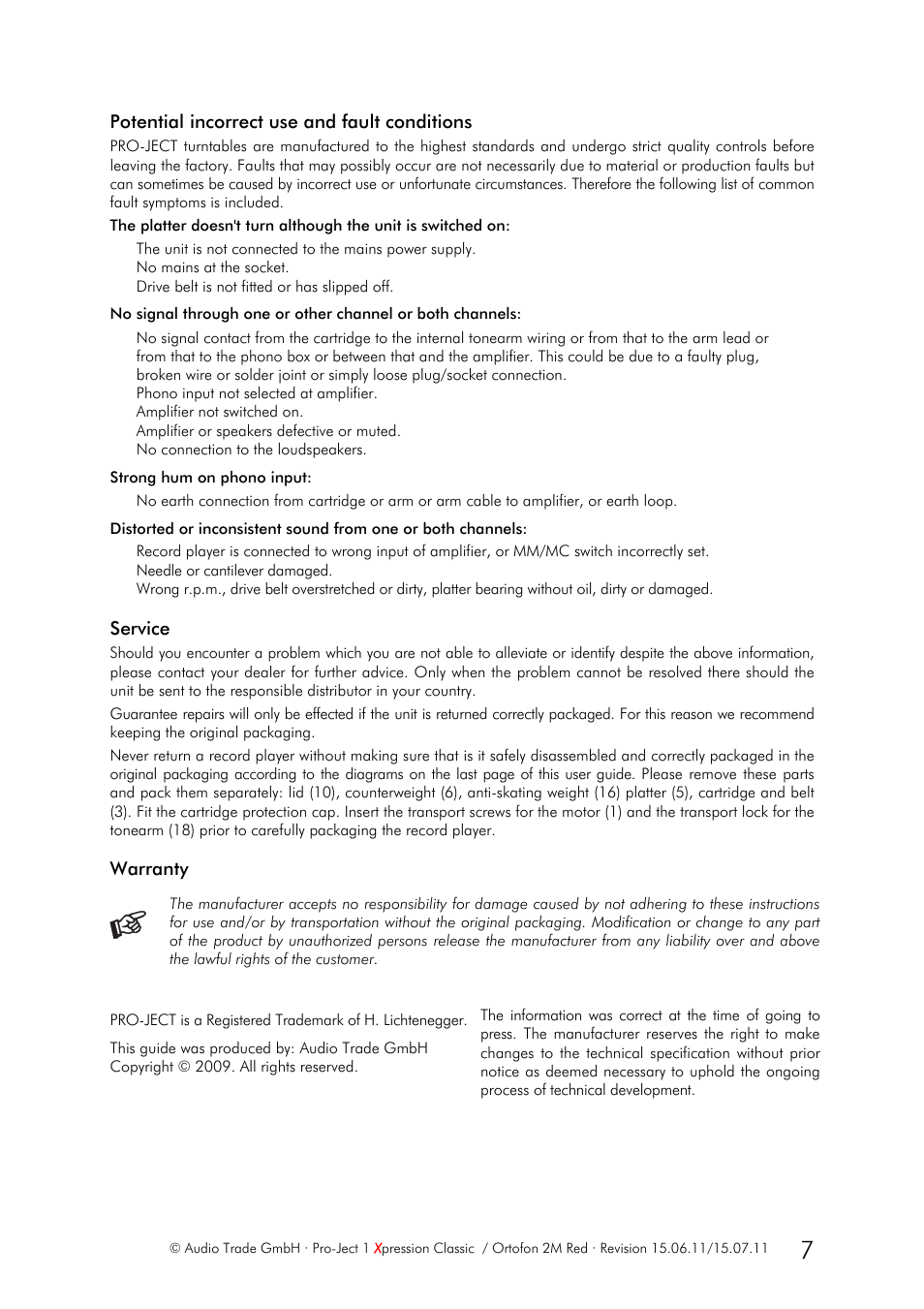 Pro-Ject Audio Systems Pro-Ject 1Xpression III Classic User Manual | Page 7 / 8