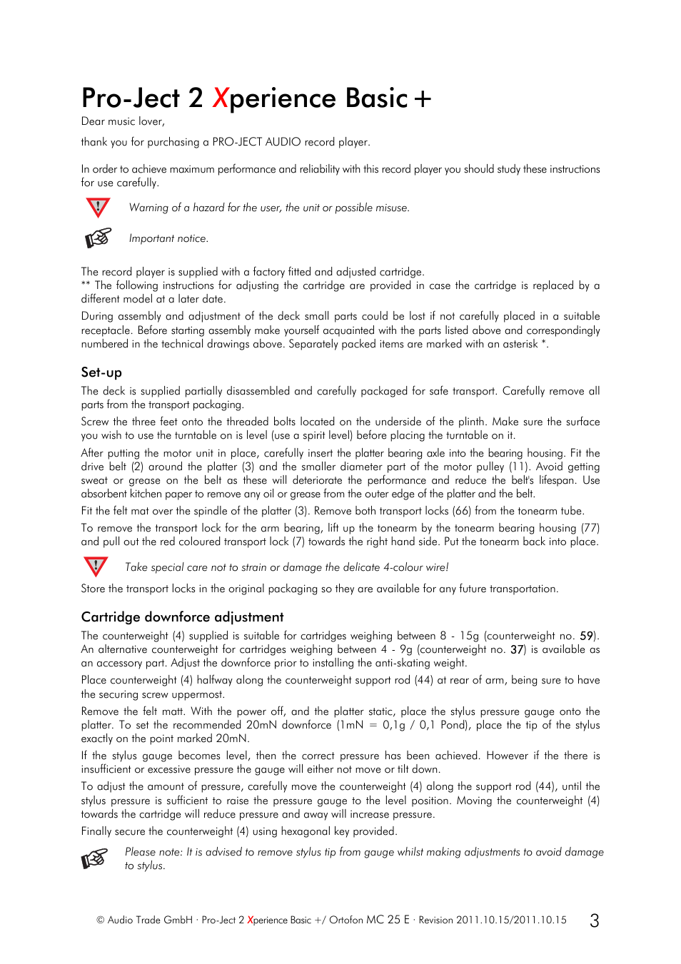 Pro-ject 2 x perience basic | Pro-Ject Audio Systems Pro-Ject 2Xperience Basic+ ACRYL User Manual | Page 3 / 7