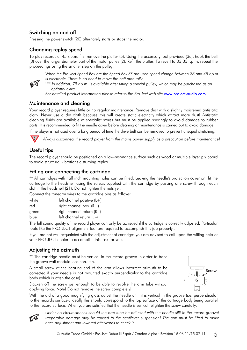 Pro-Ject Audio Systems Pro-Ject Debut III Esprit User Manual | Page 5 / 7