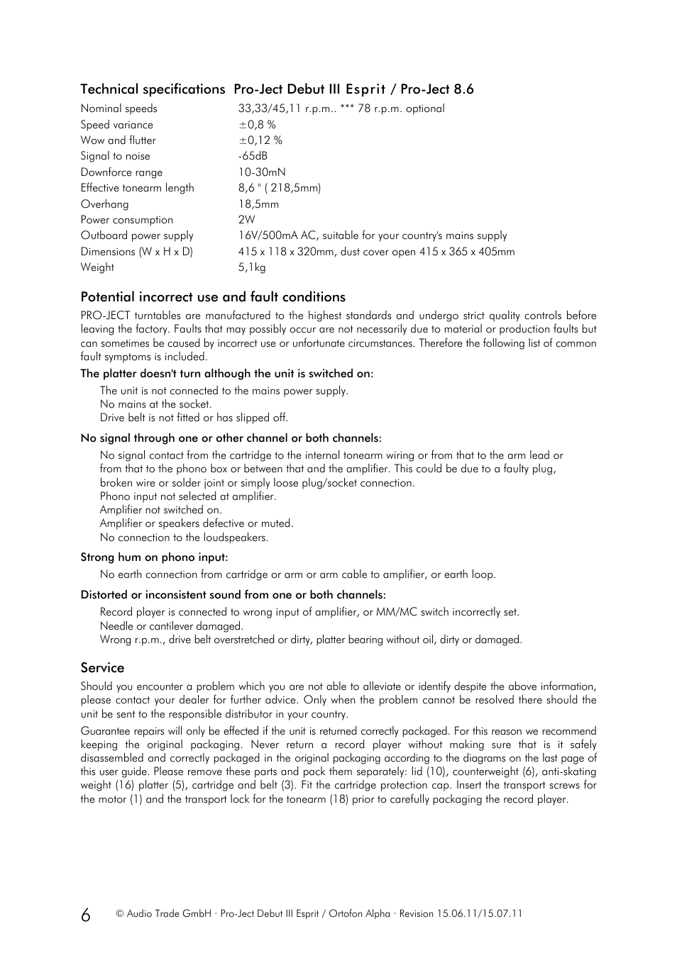 Pro-Ject Audio Systems Pro-Ject Debut III Esprit User Manual | Page 6 / 7