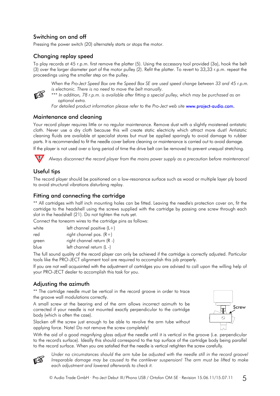 Pro-Ject Audio Systems Pro-Ject Debut III/Phono USB User Manual | Page 5 / 10