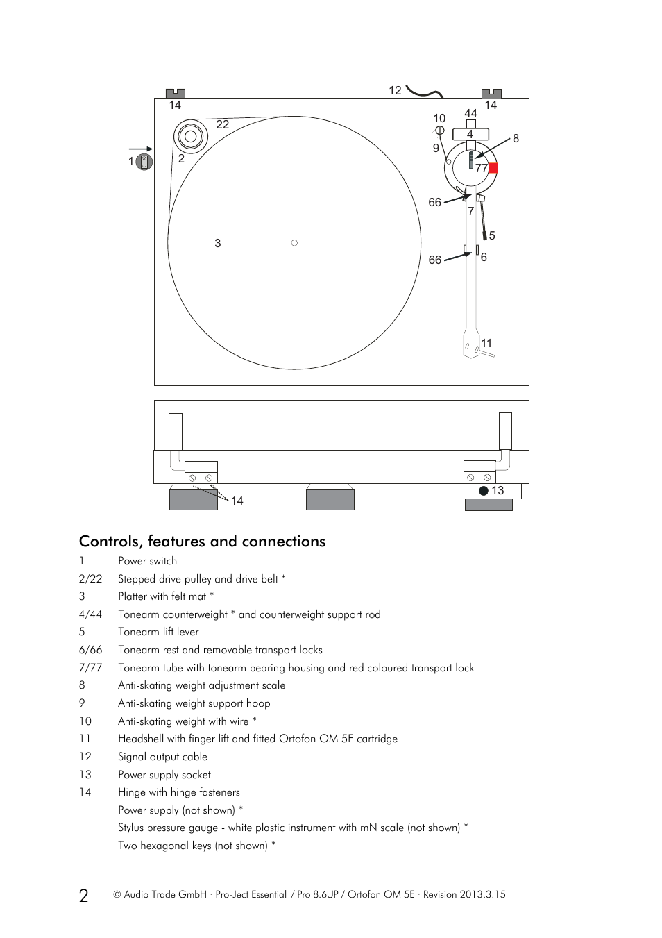 Controls, features and connections | Pro-Ject Audio Systems Pro-Ject Essential User Manual | Page 2 / 7