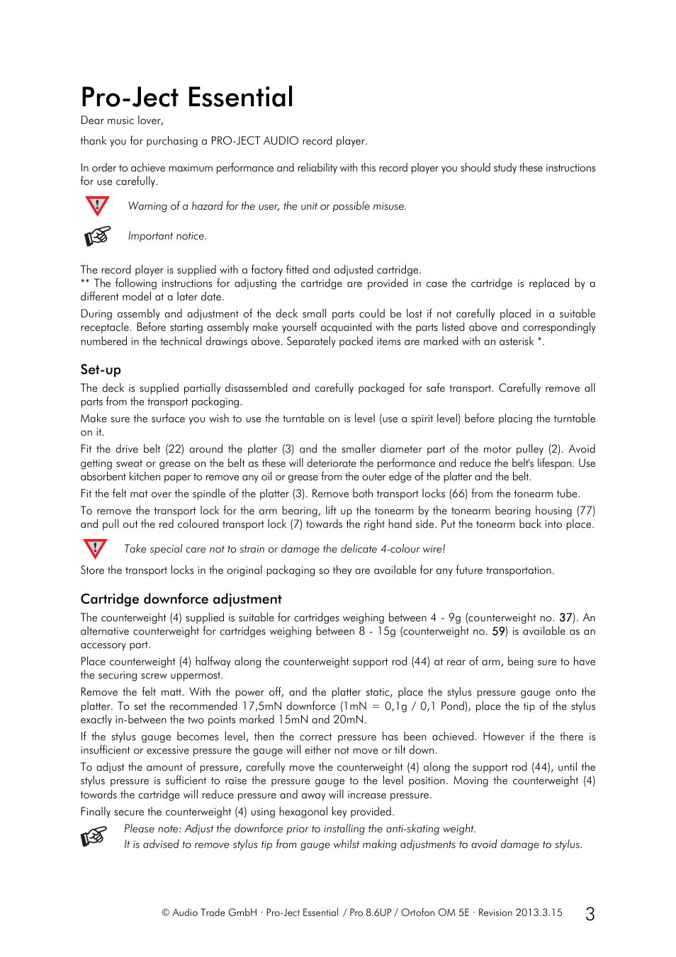 Pro-ject essential | Pro-Ject Audio Systems Pro-Ject Essential User Manual | Page 3 / 7