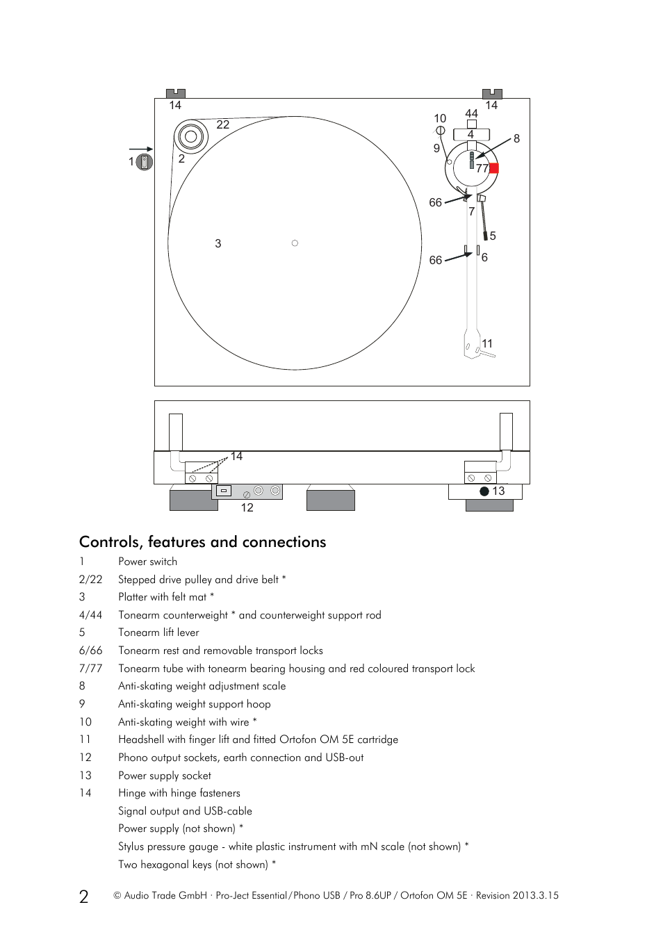 Controls, features and connections | Pro-Ject Audio Systems Pro-Ject Essential Phono USB User Manual | Page 2 / 8