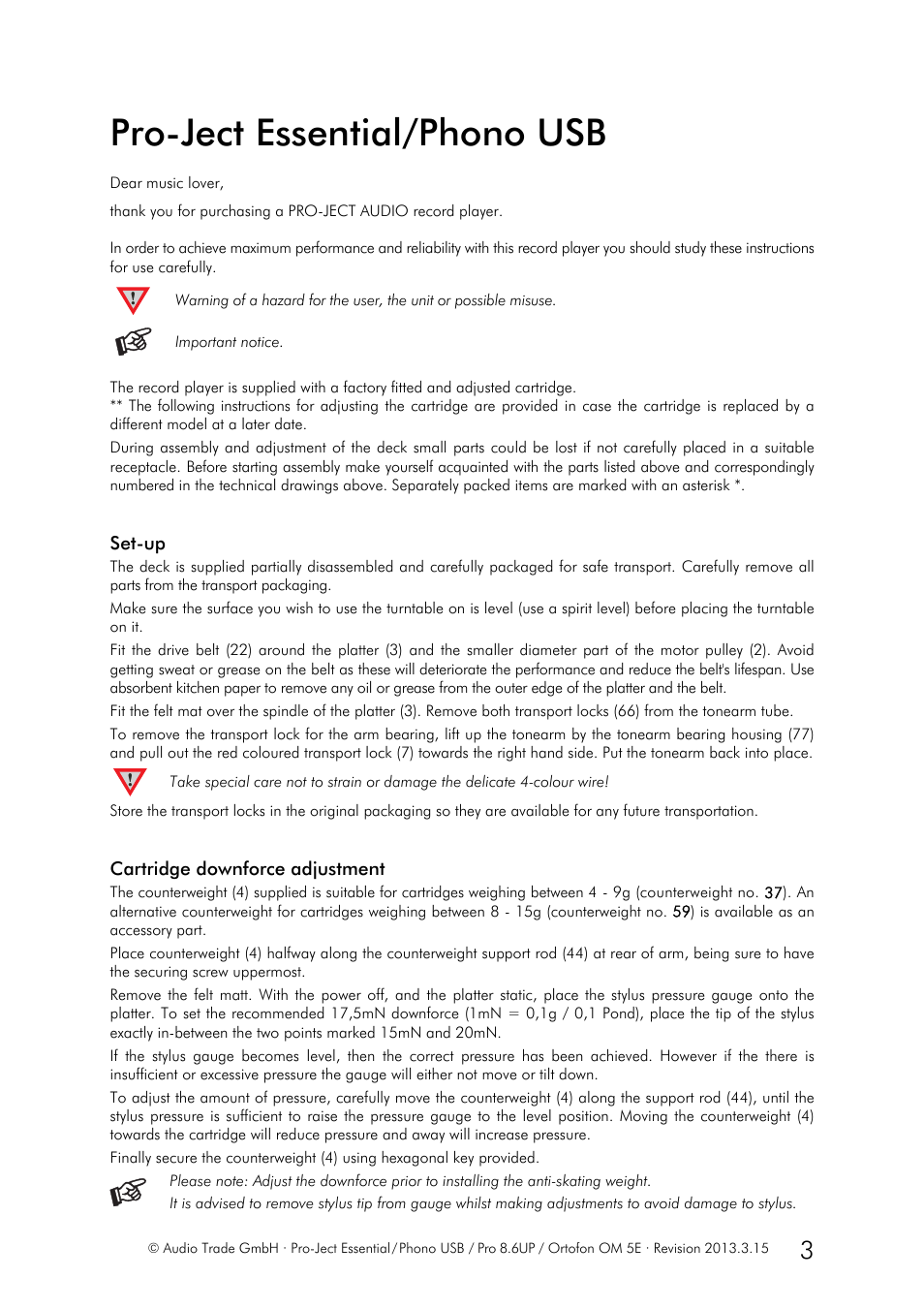 Pro-ject essential/phono usb | Pro-Ject Audio Systems Pro-Ject Essential Phono USB User Manual | Page 3 / 8