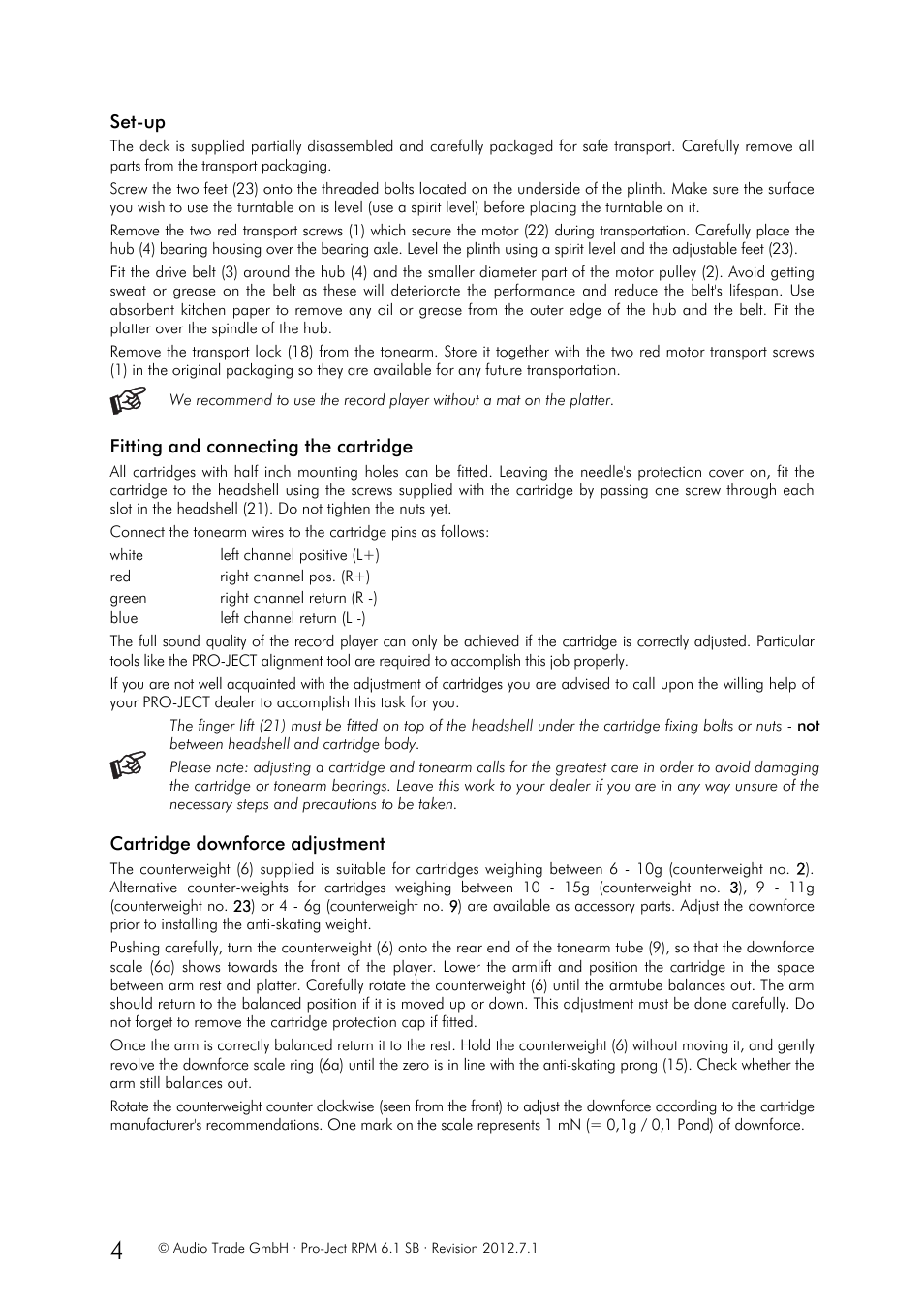 Pro-Ject Audio Systems Pro-Ject RPM 6.1 SB User Manual | Page 4 / 8