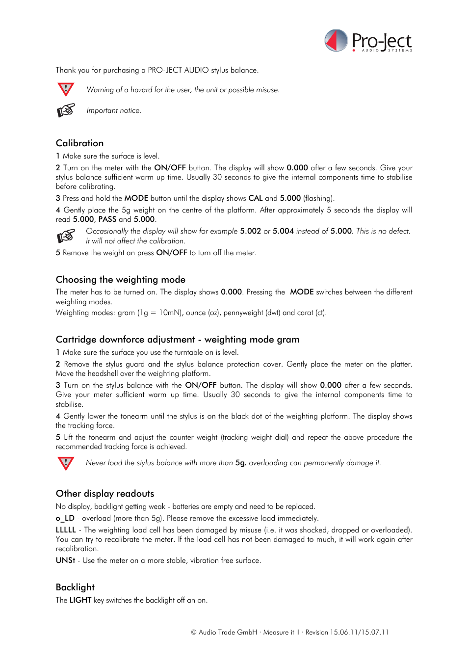 Pro-Ject Audio Systems Pro-Ject Measure it II User Manual | 2 pages
