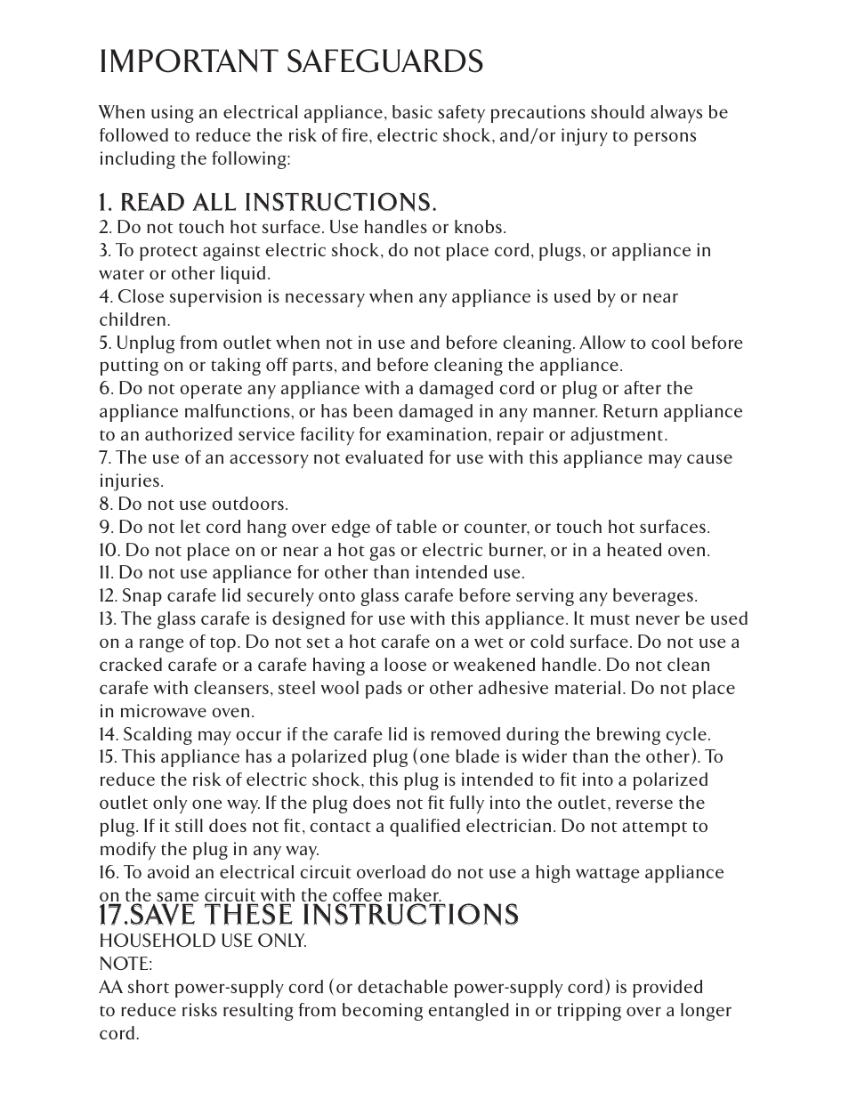 Important safeguards, Save the se instruc tions | Epoca SAB-3001 User Manual | Page 2 / 8