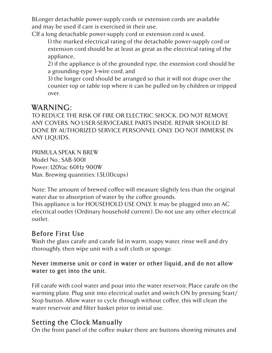 Warning | Epoca SAB-3001 User Manual | Page 3 / 8