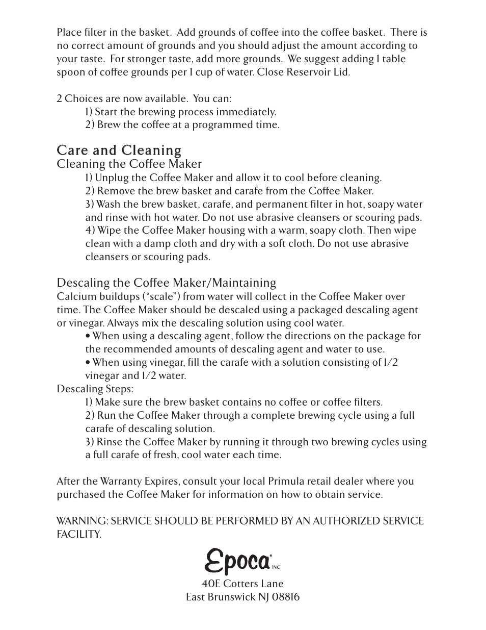 Care and cleaning | Epoca SAB-3001 User Manual | Page 7 / 8