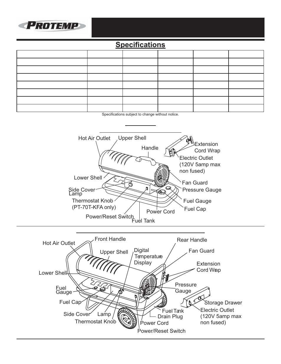 6shfl¿fdwlrqv features | ProTemp PT-215T-KFA User Manual | Page 4 / 16