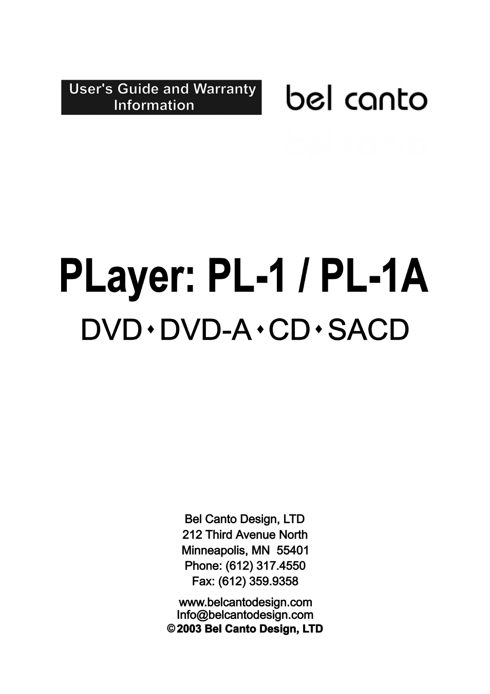 Bel Canto Design PL-1 User Manual | 73 pages