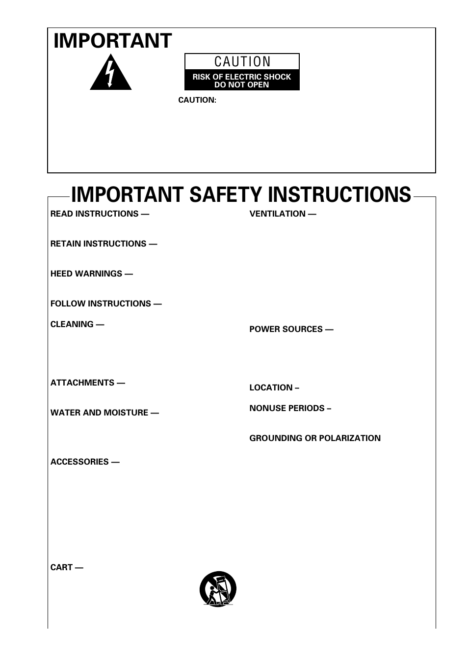 Important safety instructions, Important, Caution 1 | Bel Canto Design PL-1 User Manual | Page 4 / 73