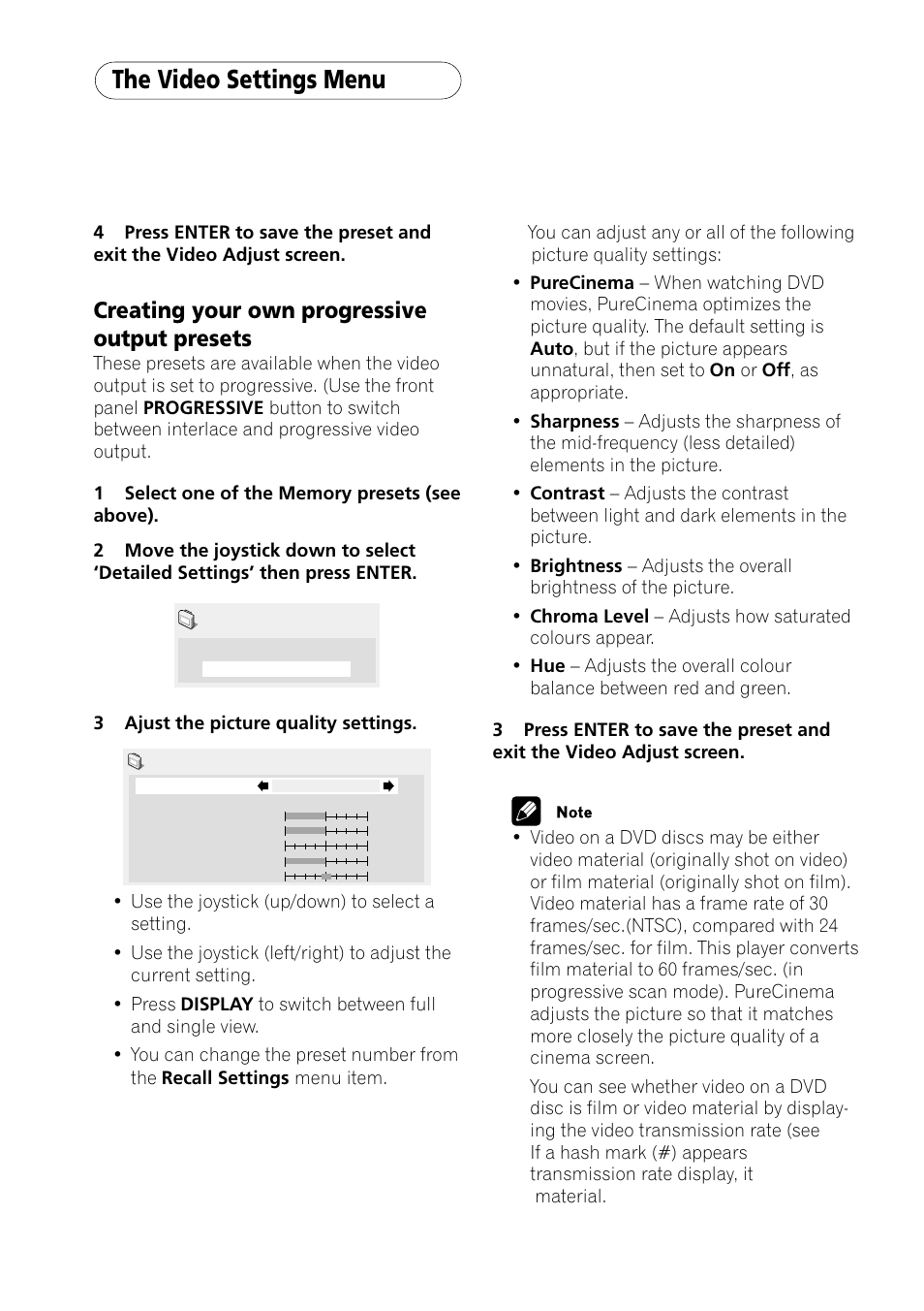 The video settings menu 07, Creating your own progressive output presets | Bel Canto Design PL-1 User Manual | Page 41 / 73