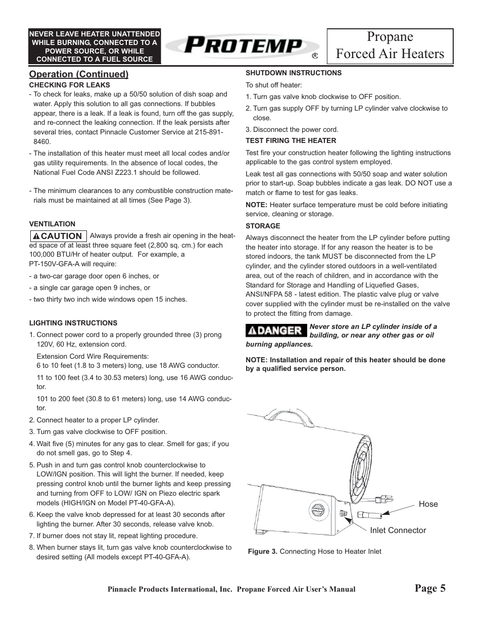 Propane forced air heaters, Page 5 | ProTemp PT-150V-GFA User Manual | Page 5 / 8