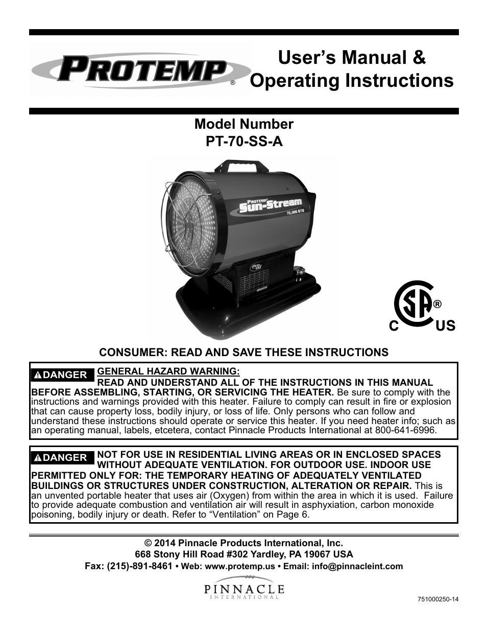 ProTemp PT-70-SS User Manual | 16 pages