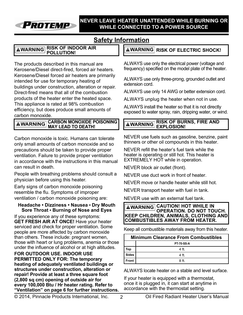 Safety information | ProTemp PT-70-SS User Manual | Page 3 / 16