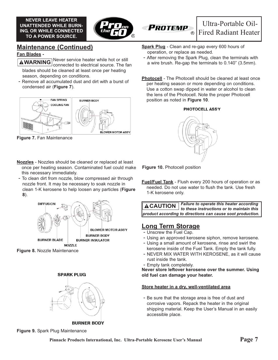 Ultra-portable oil- fired radiant heater, Maintenance (continued), Long term storage | Page 7 | ProTemp PT-70-SS User Manual | Page 7 / 12