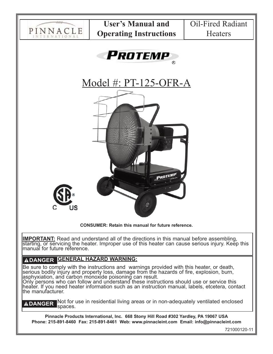 ProTemp PT-125-OFR User Manual | 12 pages