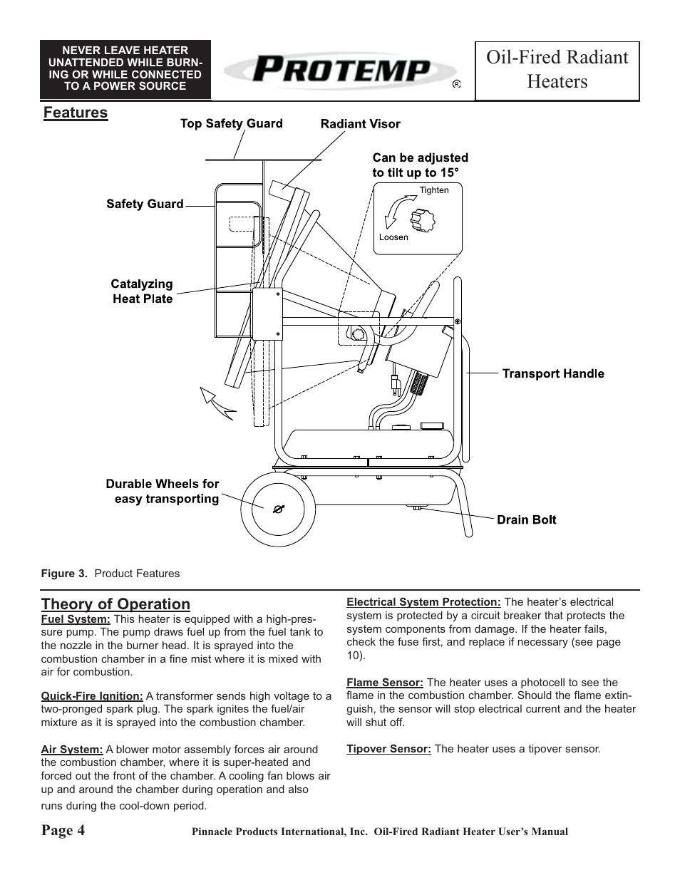 Oil-fired radiant heaters, Theory of operation, Page 4 | Features | ProTemp PT-125-OFR User Manual | Page 4 / 12