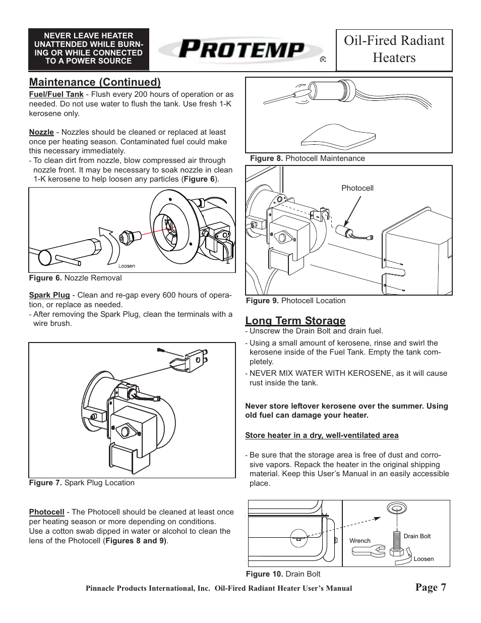 Oil-fired radiant heaters, Maintenance (continued), Long term storage | Page 7 | ProTemp PT-125-OFR User Manual | Page 7 / 12