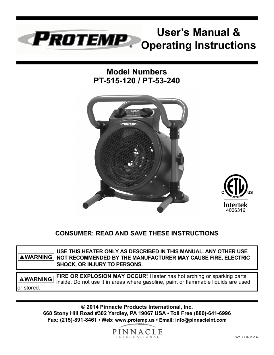 ProTemp PT-53-240 User Manual | 12 pages