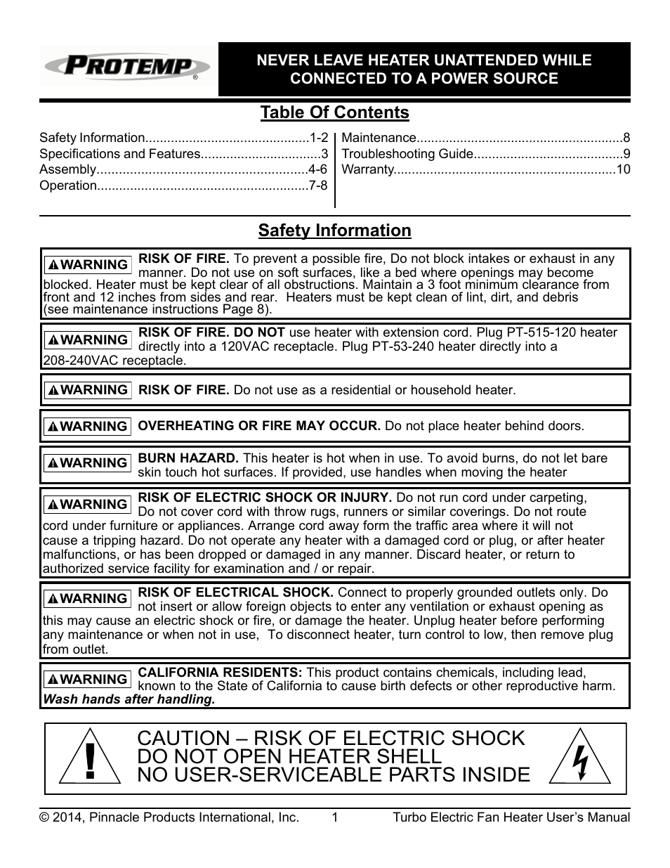 ProTemp PT-53-240 User Manual | Page 2 / 12