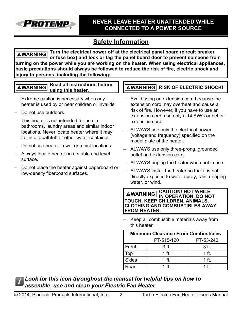 Safety information | ProTemp PT-53-240 User Manual | Page 3 / 12