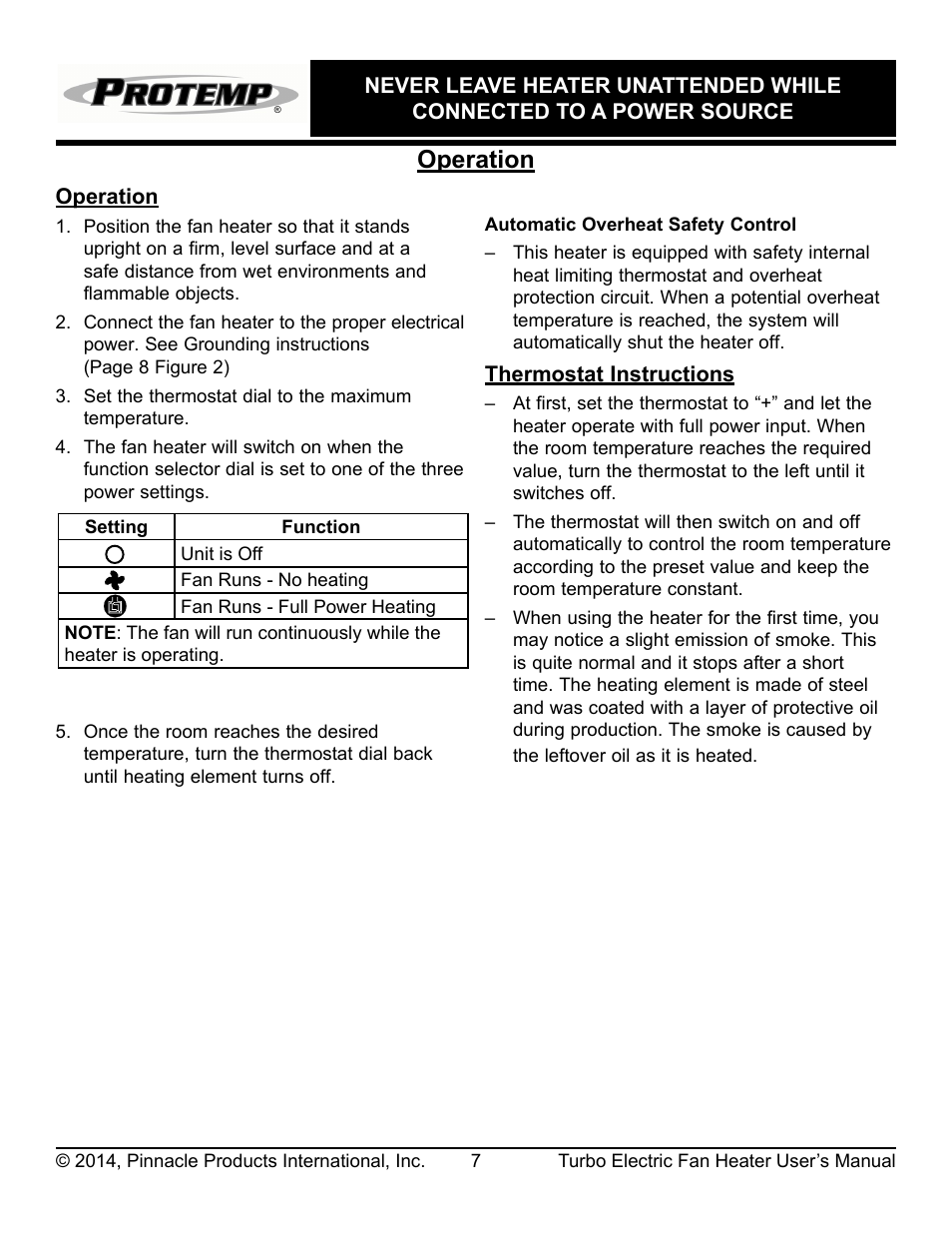 Operation | ProTemp PT-53-240 User Manual | Page 8 / 12