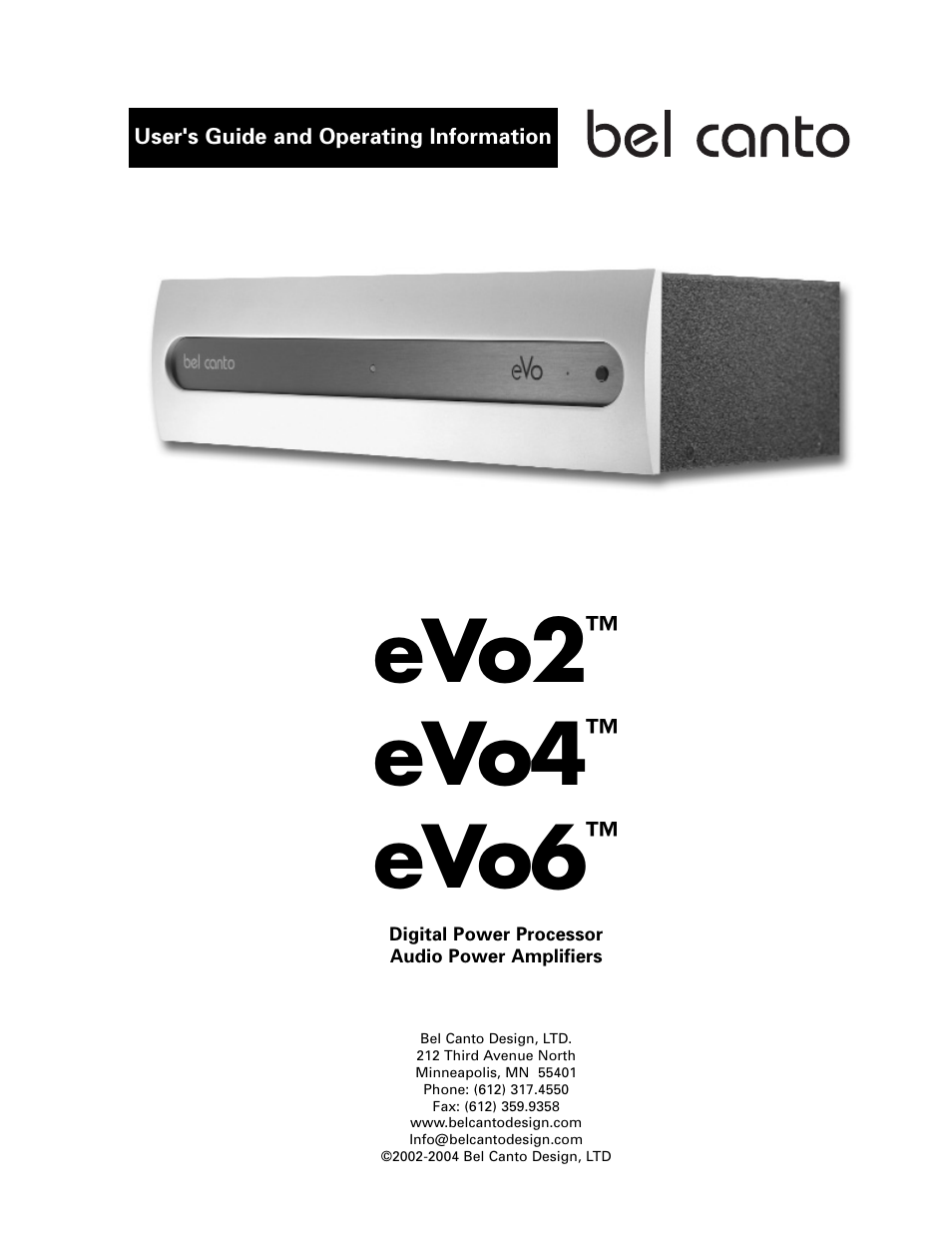 Bel Canto Design eVo6 User Manual | 10 pages