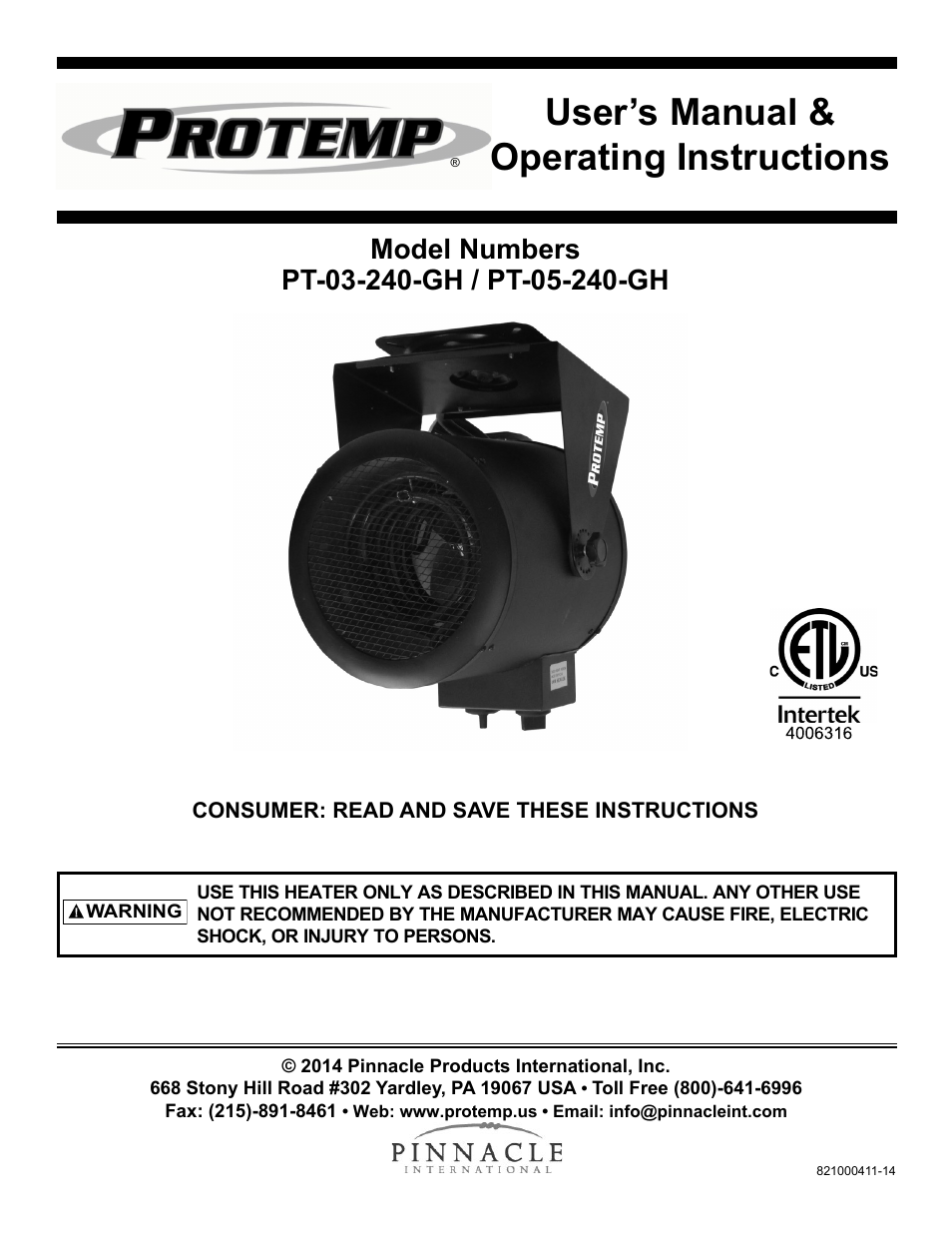 ProTemp PT-05-240-GH User Manual | 12 pages
