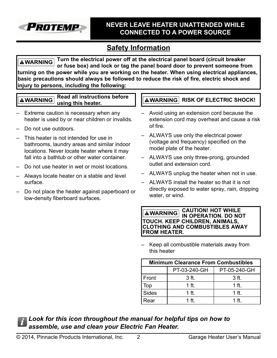 Safety information | ProTemp PT-05-240-GH User Manual | Page 3 / 12