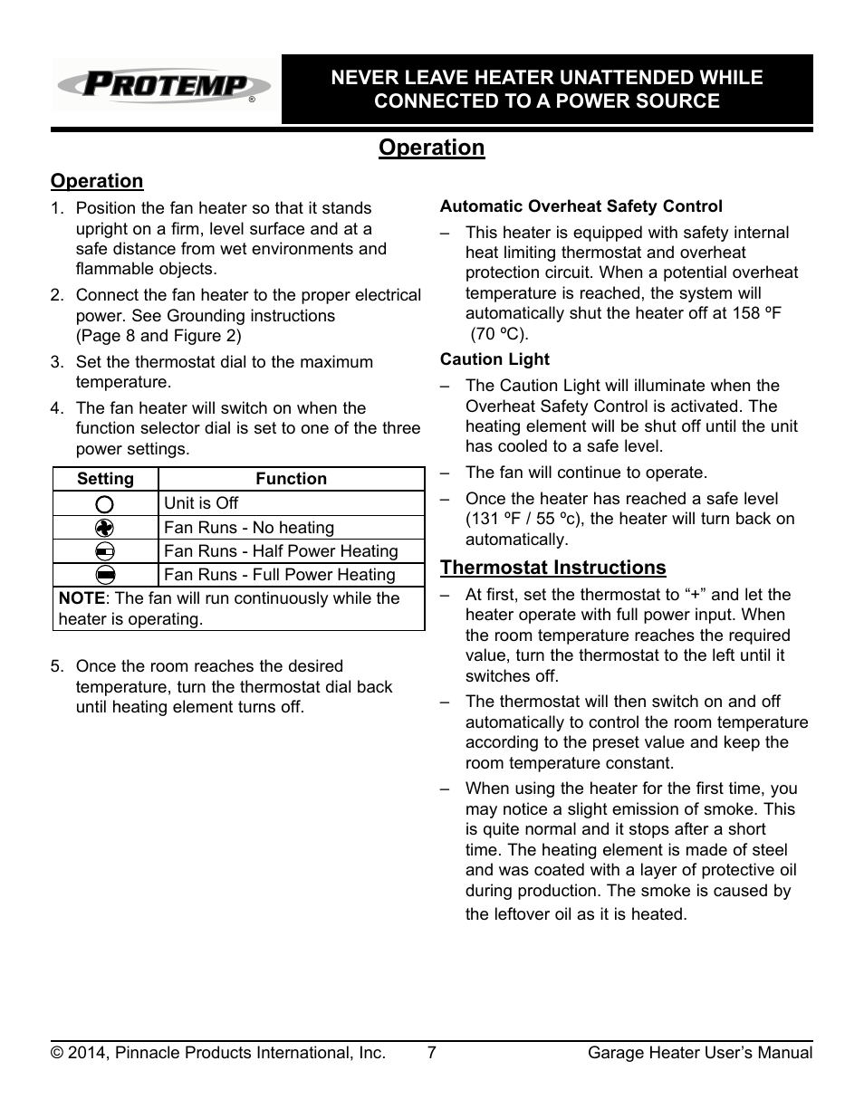 Operation | ProTemp PT-05-240-GH User Manual | Page 8 / 12