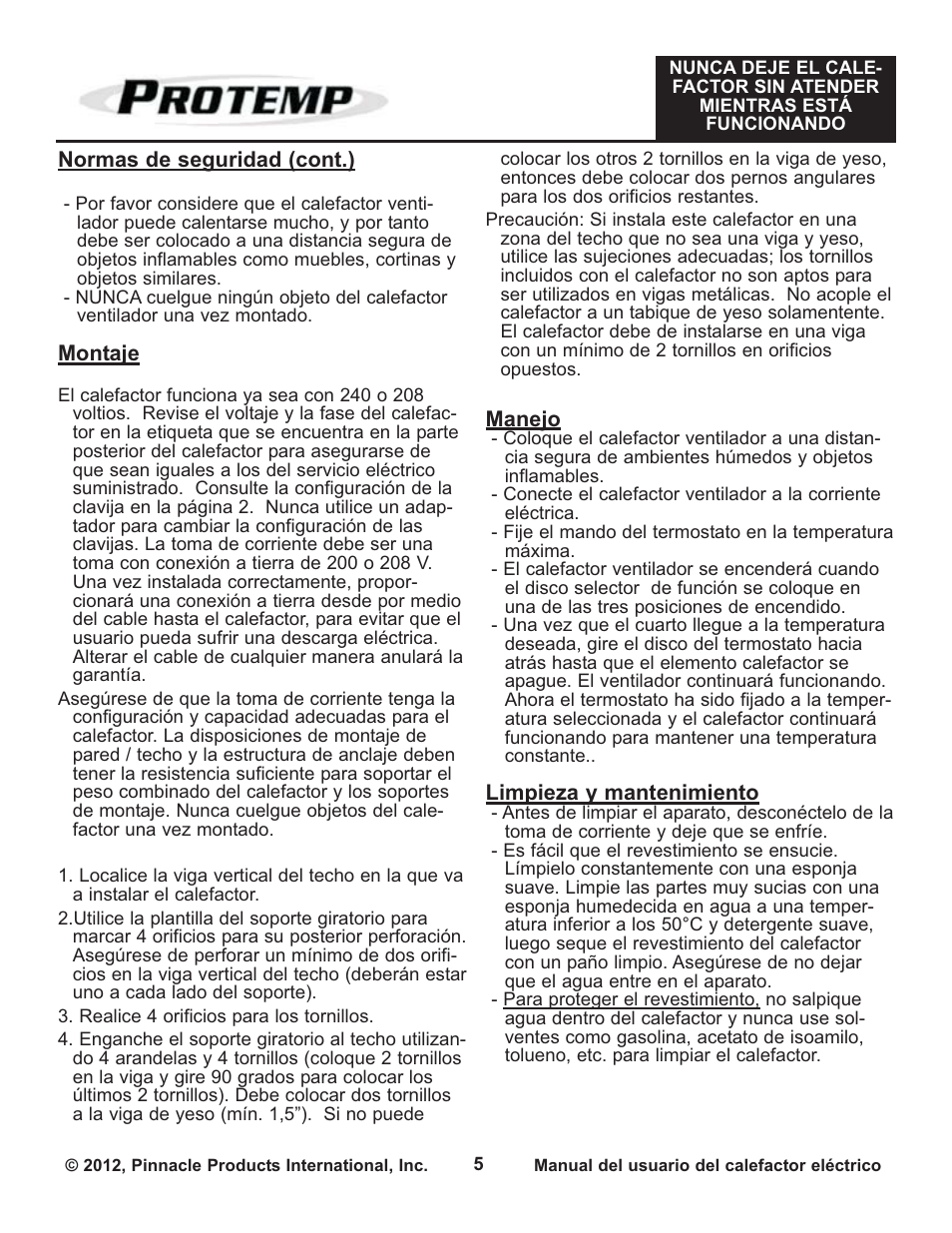 ProTemp PT-05-240-GH User Manual | Page 11 / 18