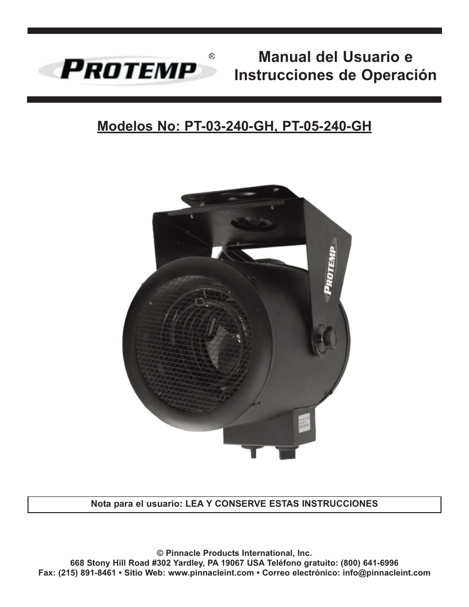 Manual del usuario e instrucciones de operación | ProTemp PT-05-240-GH User Manual | Page 7 / 18