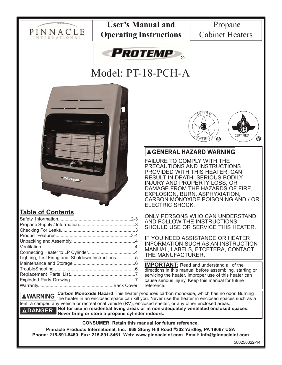 ProTemp PT-18-PCH-A User Manual | 8 pages