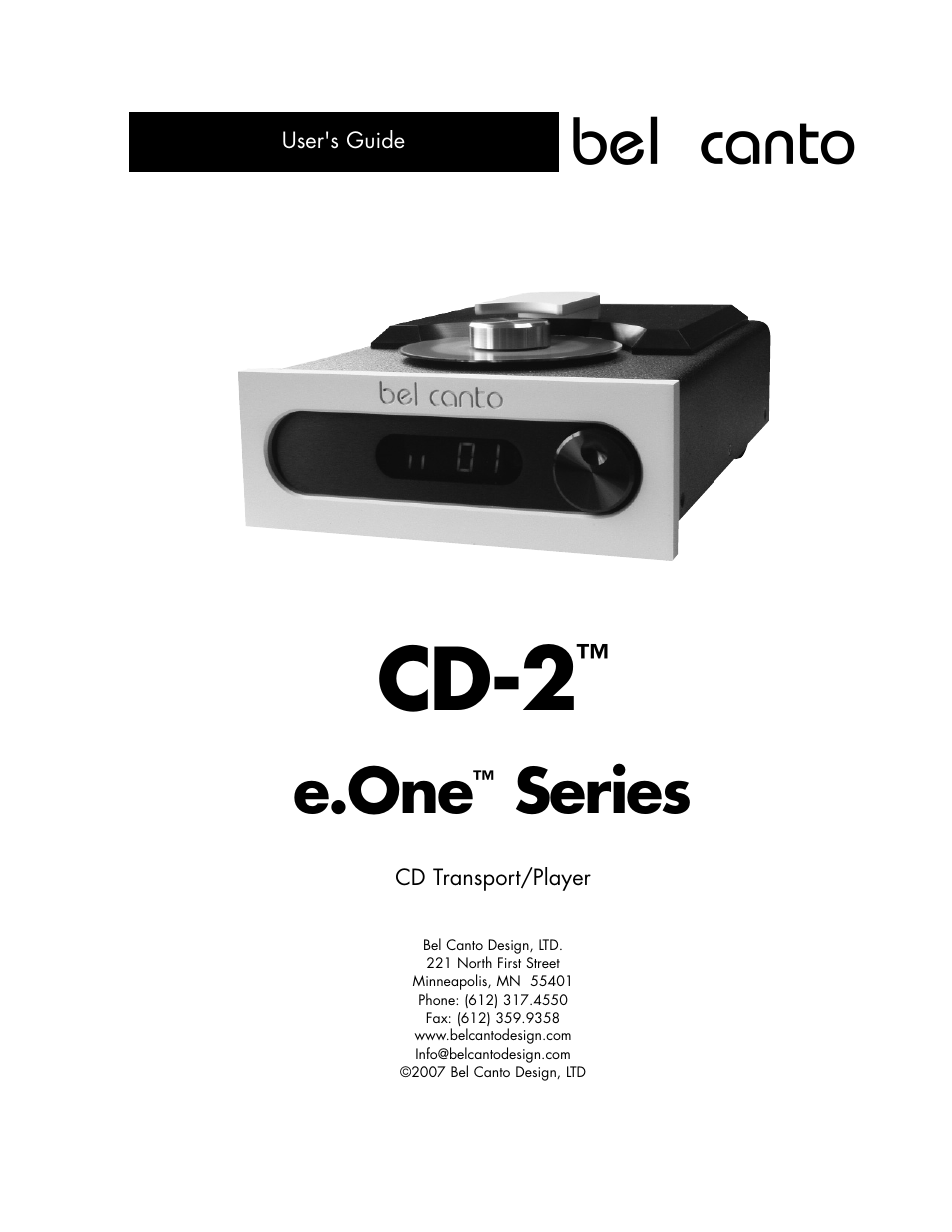 Bel Canto Design CD-2 User Manual | 15 pages