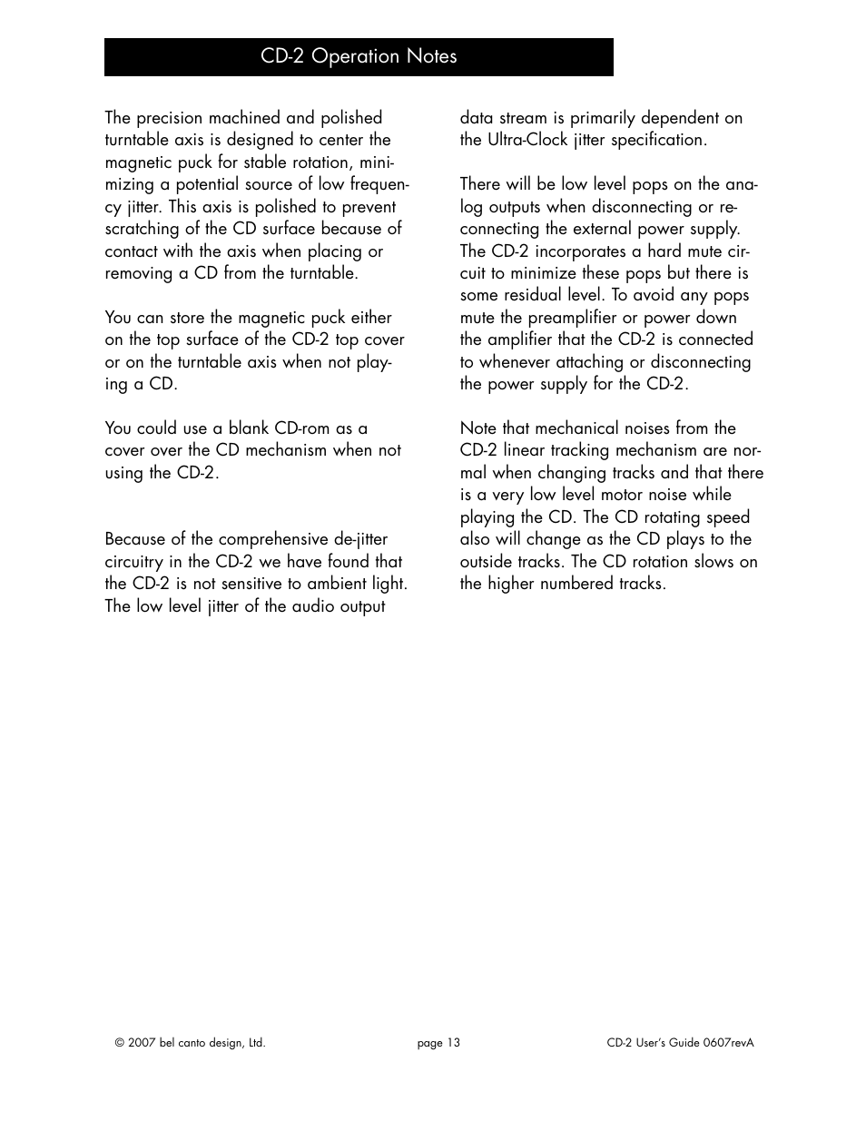 Bel Canto Design CD-2 User Manual | Page 12 / 15